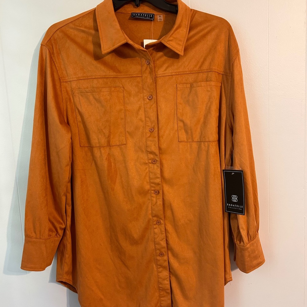 Bagatelle Collection Womens XL Faux Suede Button Down Shirt Burnt Orange Shacket
